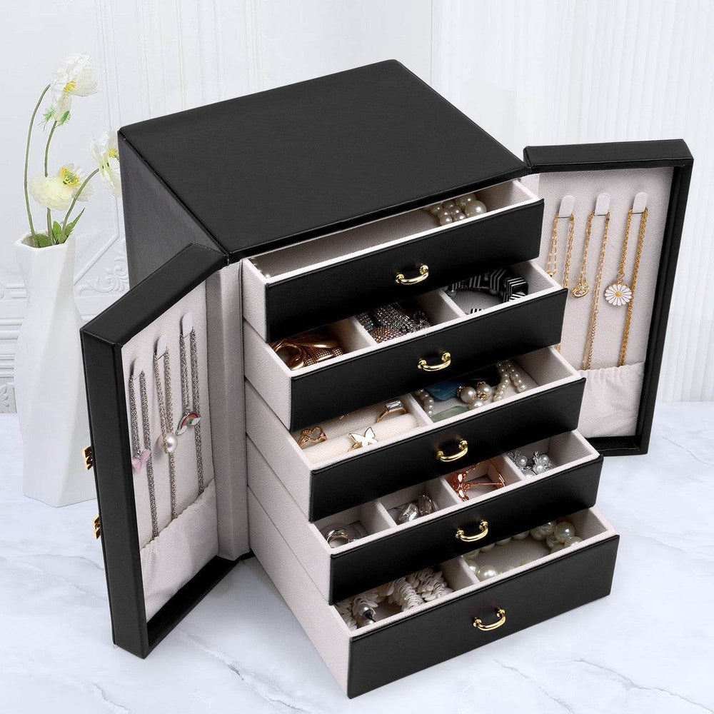 Convenient LuxuryJewellery Box with 5 Levels Large Jewellery Case with Drawer and Watch - Mens Attire