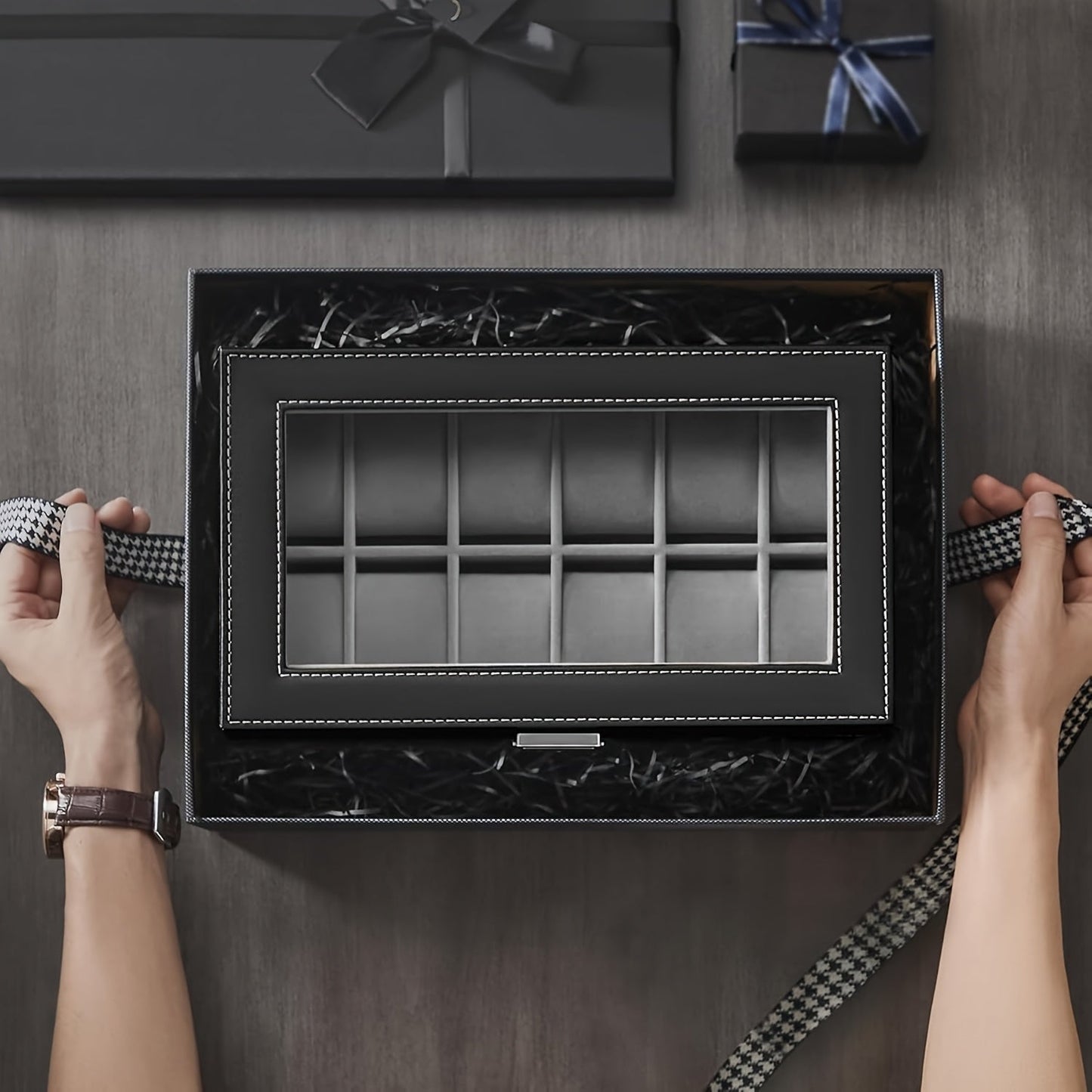 Luxury 12-Slot Wooden Watch Box Organizer | 2-Layer Lockable Watch Case