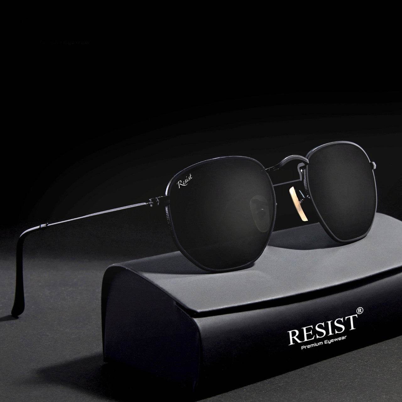 Francis Black Hexagonal Sunglasses - Mens Attire