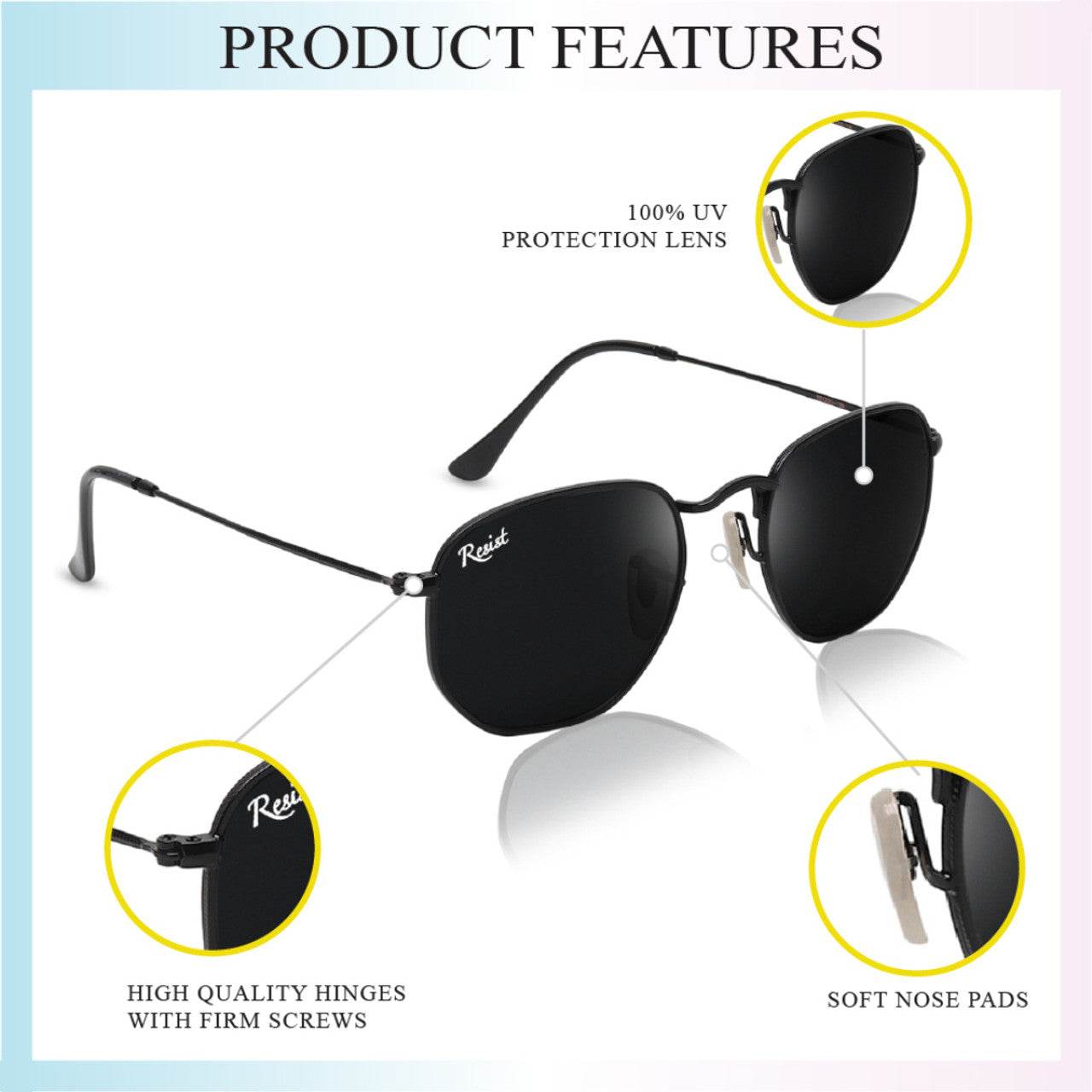 Francis Black Hexagonal Sunglasses - Mens Attire