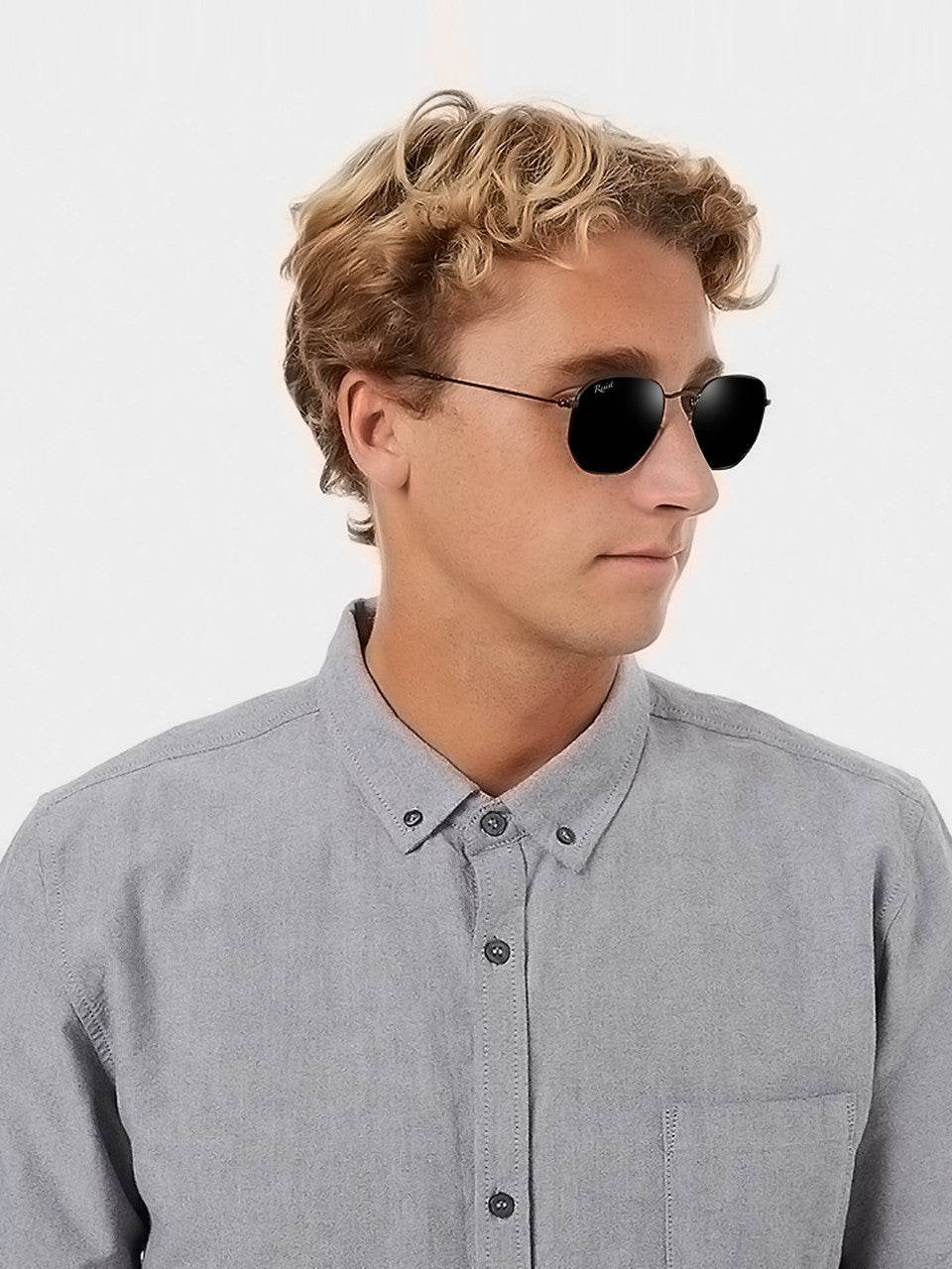 Francis Black Hexagonal Sunglasses - Mens Attire