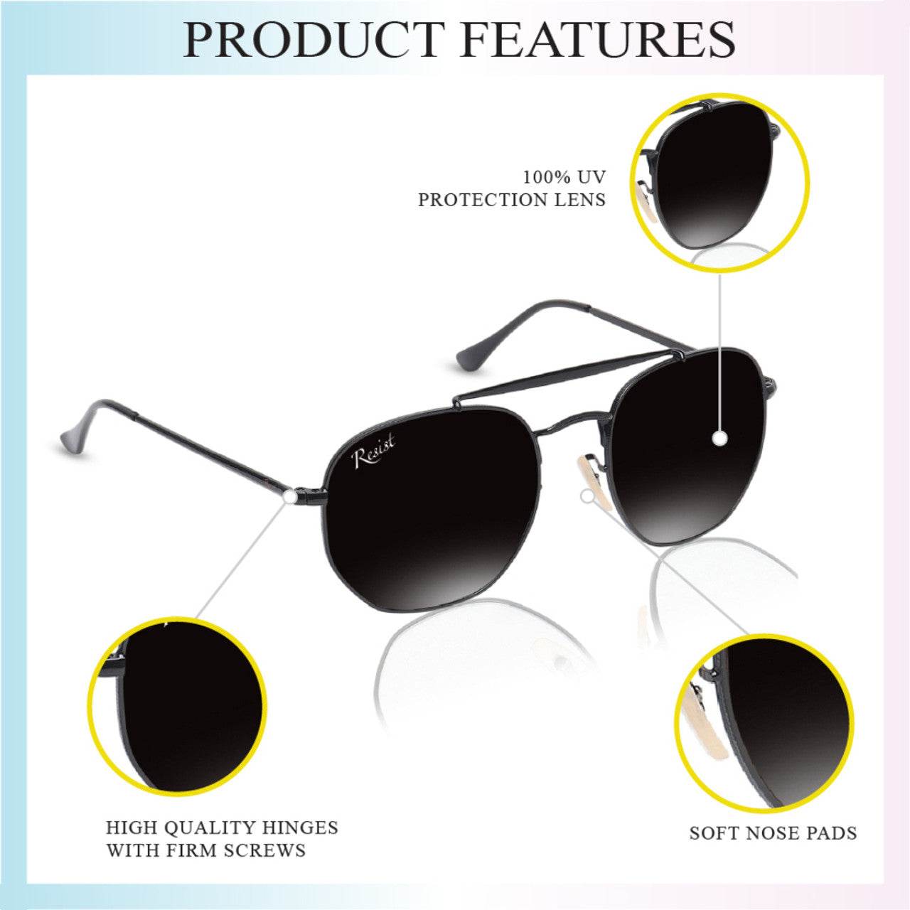 Classic Hexagonal Black Rectangular Sunglasses - Mens Attire