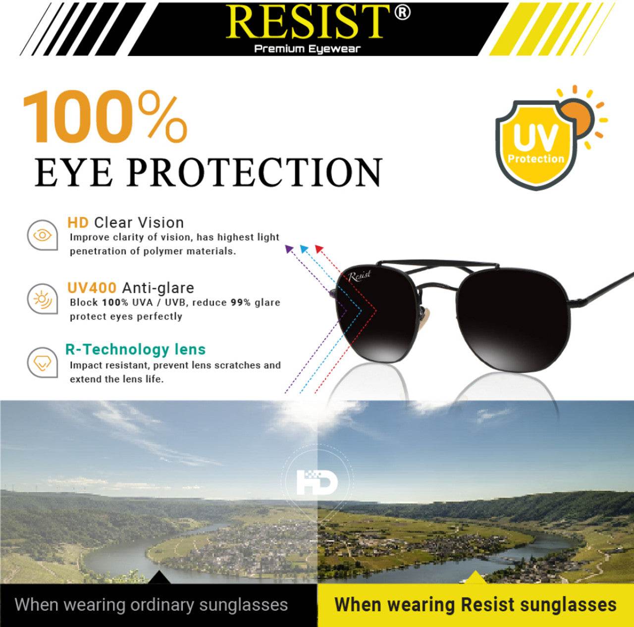 Classic Hexagonal Black Rectangular Sunglasses - Mens Attire