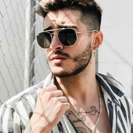 Classic Hexagonal Rectangular Sunglasses (56 mm, Silver Frame) - Mens Attire