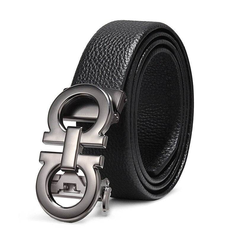 Mens Attire Men's Automatic Leather Belt with Gold Buckle - Mens Attire