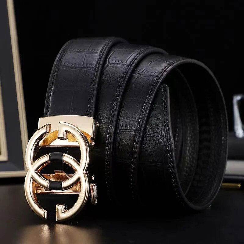 Mens Attire Men's Leather Automatic Buckle Belt - Stylish Black - Mens Attire