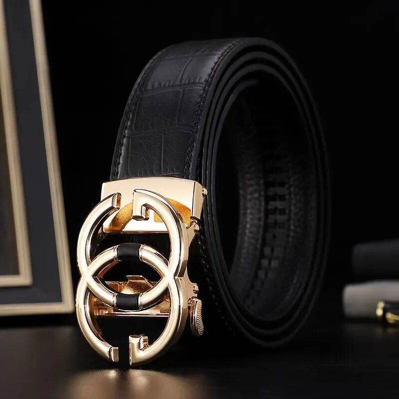 Mens Attire Men's Leather Automatic Buckle Belt - Stylish Black - Mens Attire