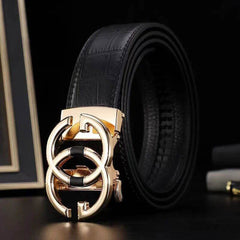 Mens Attire Men's Leather Automatic Buckle Belt - Stylish Black - Mens Attire