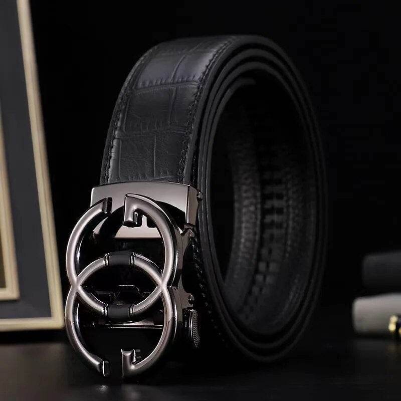 Mens Attire Men's Leather Automatic Buckle Belt - Stylish Black - Mens Attire