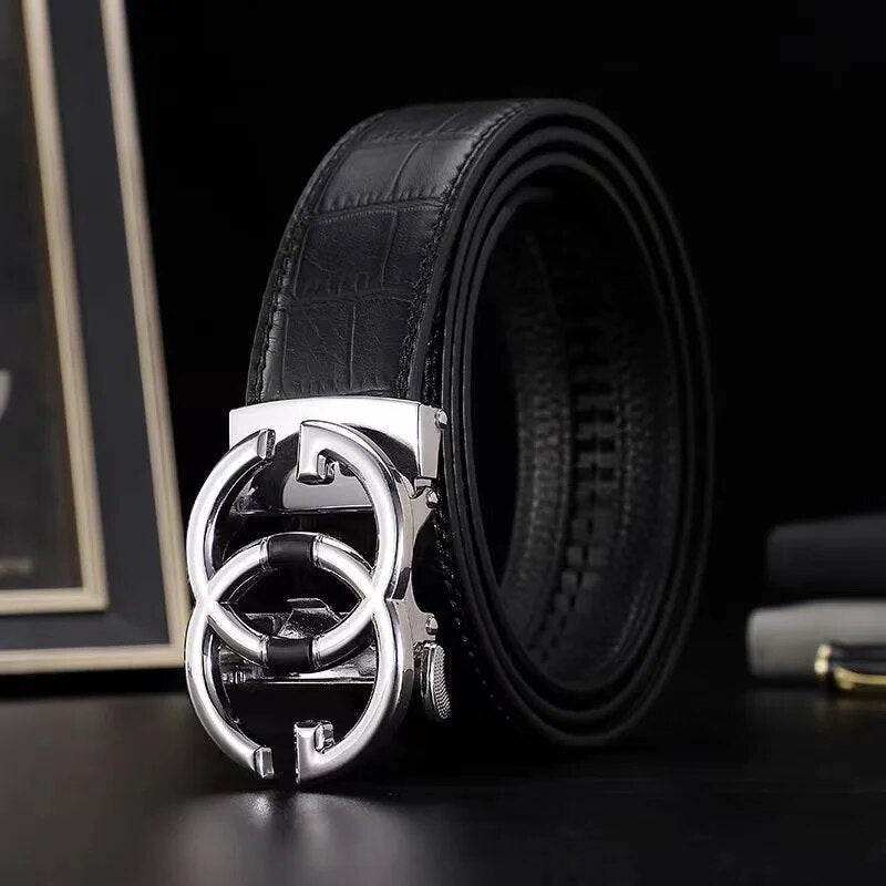 Mens Attire Men's Leather Automatic Buckle Belt - Stylish Black - Mens Attire