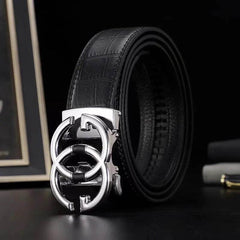 Mens Attire Men's Leather Automatic Buckle Belt - Stylish Black - Mens Attire