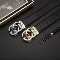 Mens Attire Men's Leather Automatic Buckle Belt - Stylish Black - Mens Attire