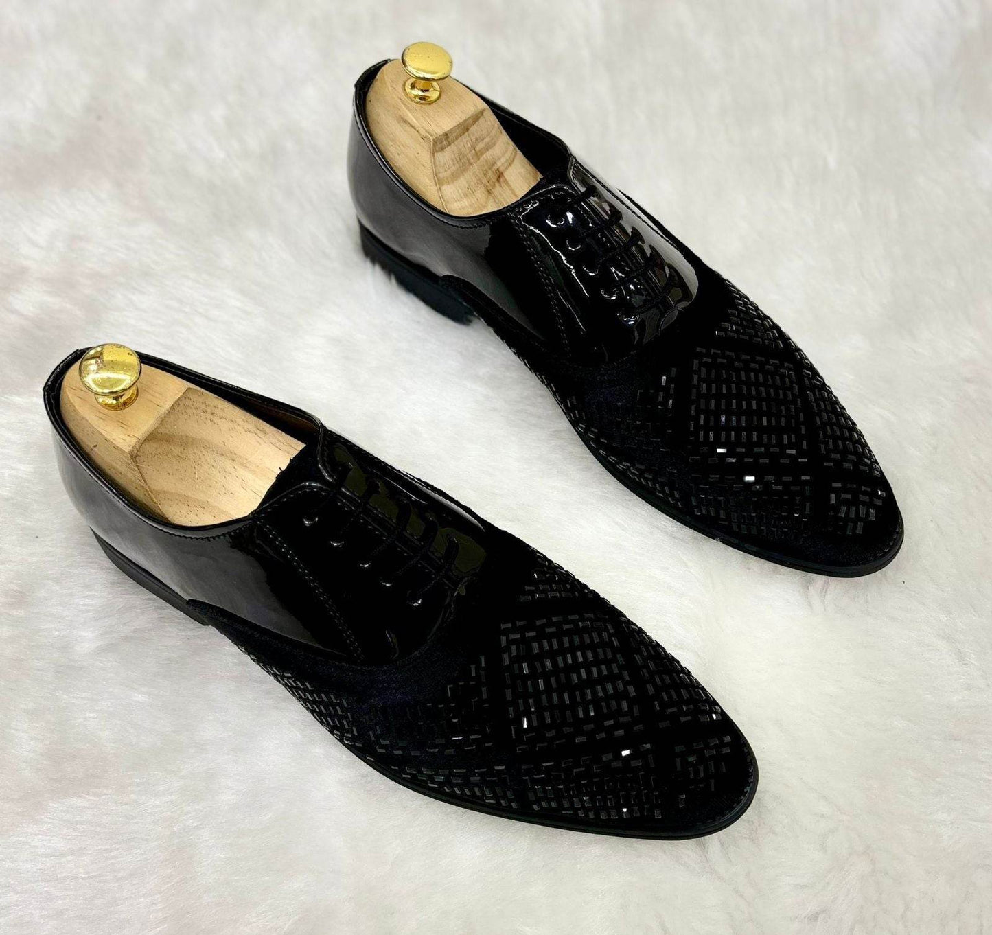 Mens Attire Men's Rhinestone Party Shoes - Formal Black Dress Shoes - Mens Attire