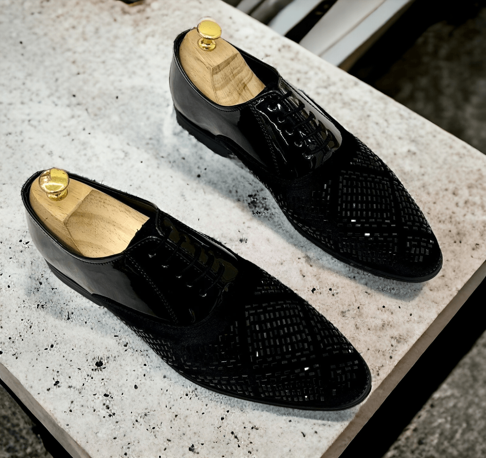 Mens Attire Men's Rhinestone Party Shoes - Formal Black Dress Shoes - Mens Attire