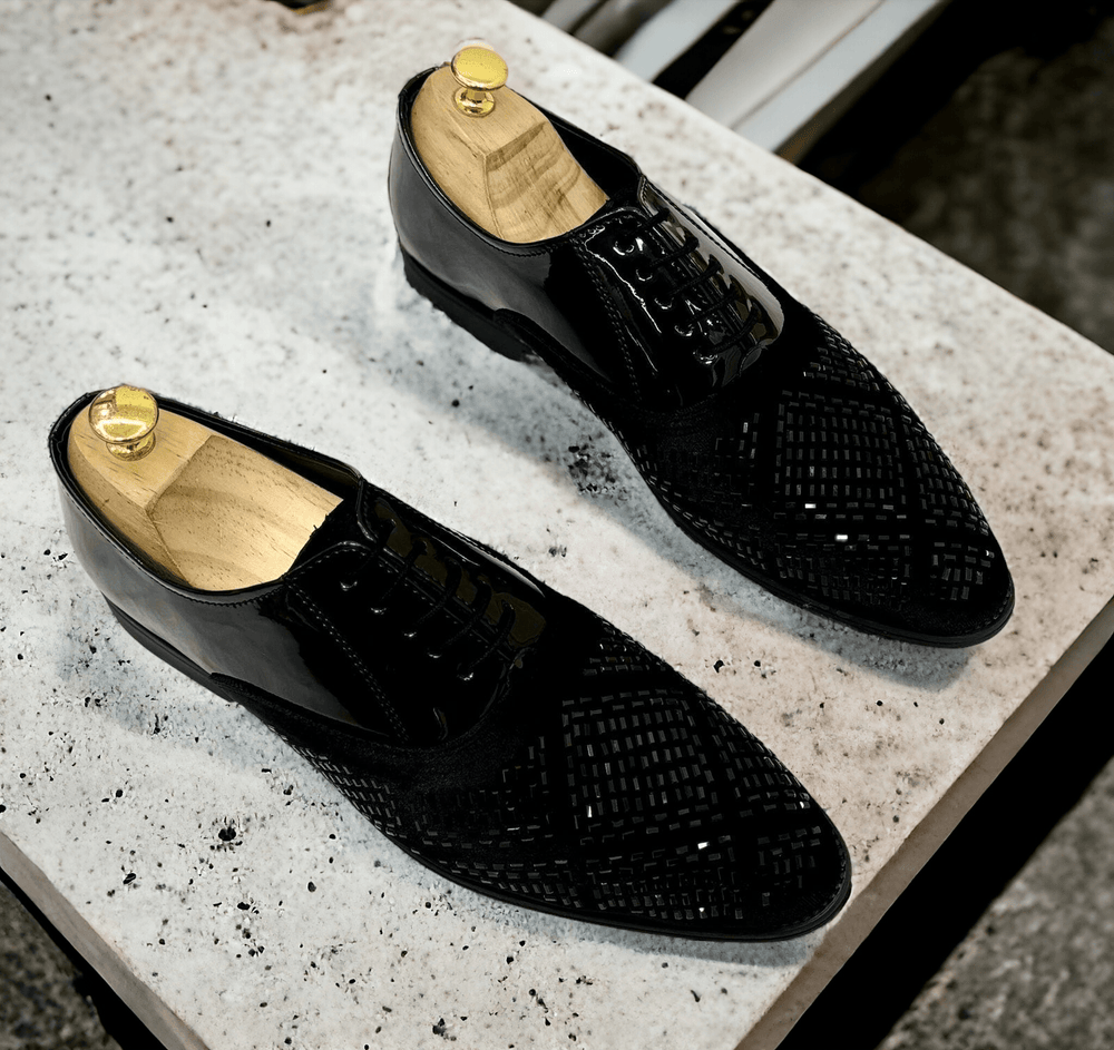 Mens Attire Men's Rhinestone Party Shoes - Formal Black Dress Shoes - Mens Attire