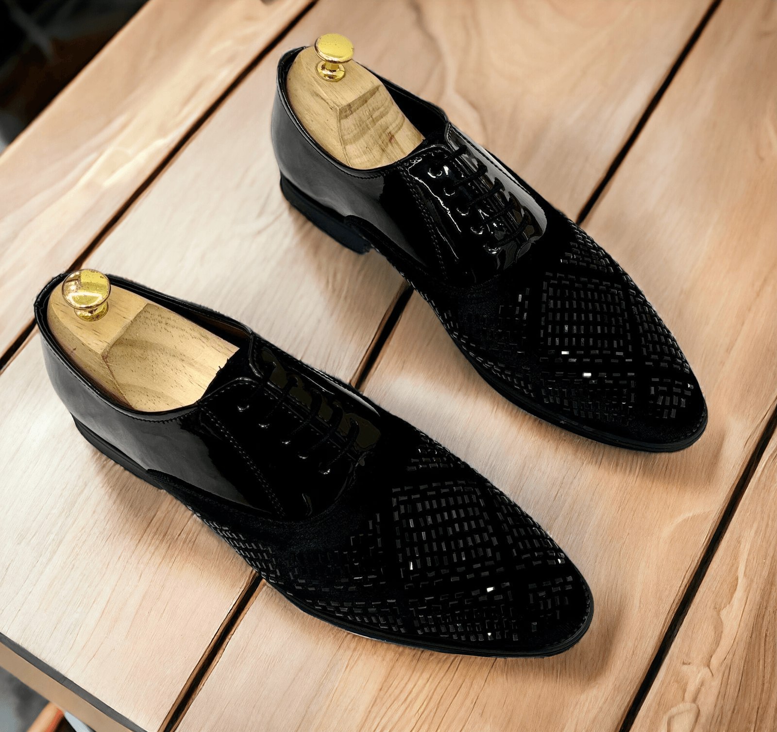 Mens Attire Men's Rhinestone Party Shoes - Formal Black Dress Shoes - Mens Attire