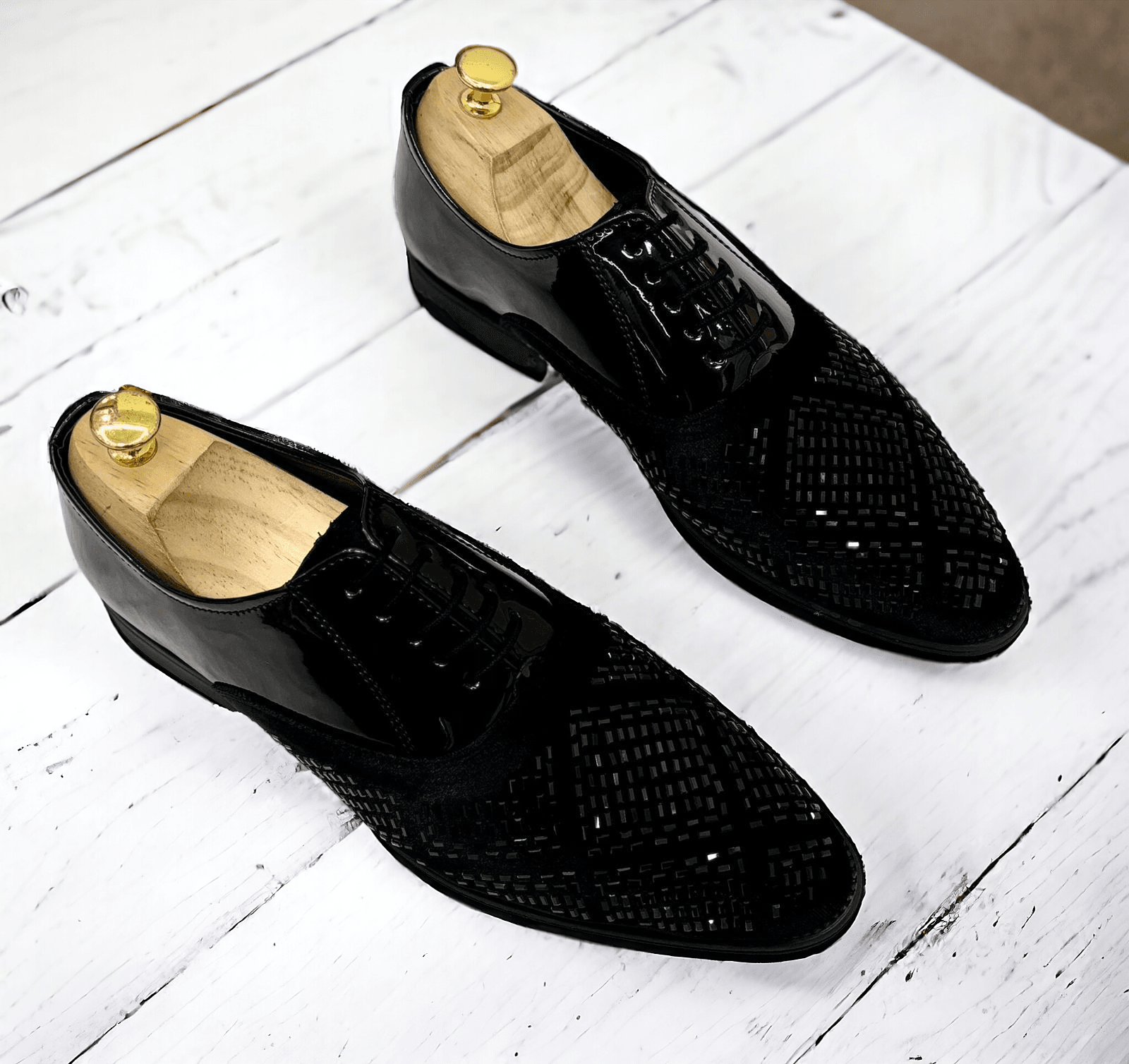 Mens Attire Men's Rhinestone Party Shoes - Formal Black Dress Shoes - Mens Attire