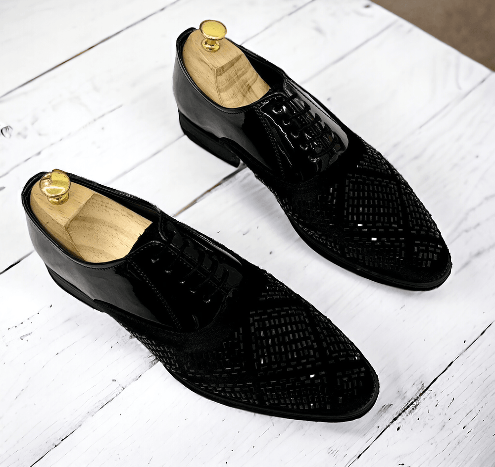 Mens Attire Men's Rhinestone Party Shoes - Formal Black Dress Shoes - Mens Attire