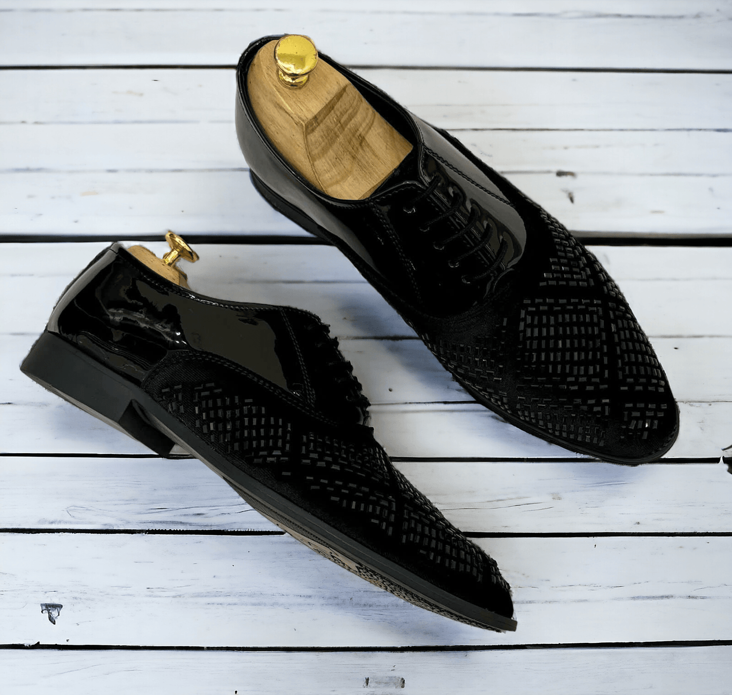 Mens Attire Men's Rhinestone Party Shoes - Formal Black Dress Shoes - Mens Attire