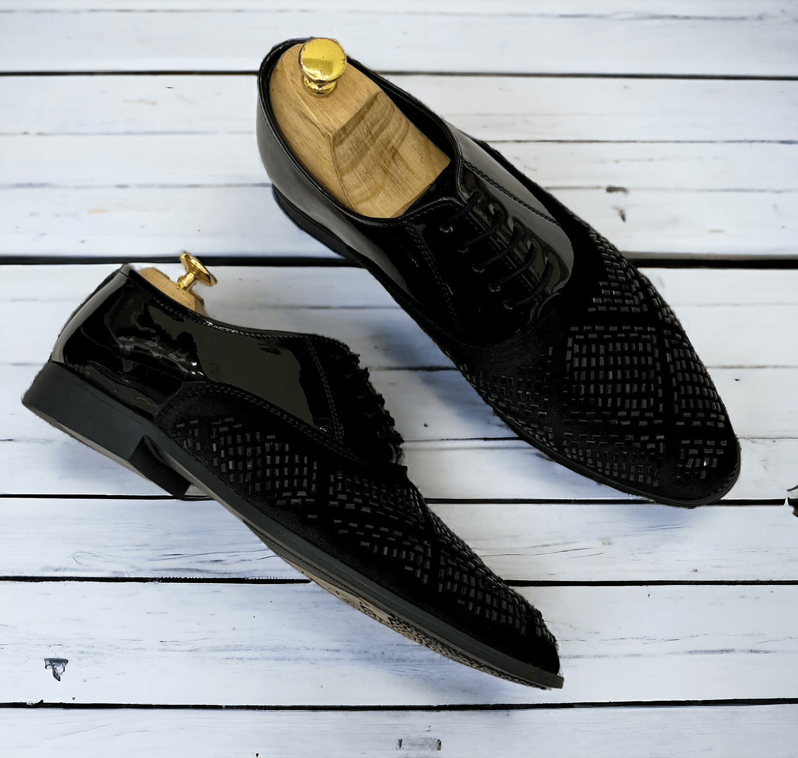 Mens Attire Men's Rhinestone Party Shoes - Formal Black Dress Shoes - Mens Attire