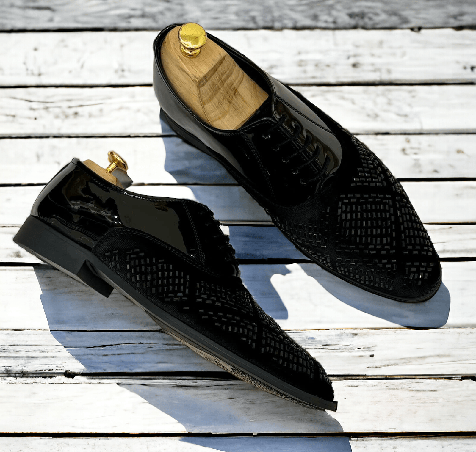 Mens Attire Men's Rhinestone Party Shoes - Formal Black Dress Shoes - Mens Attire