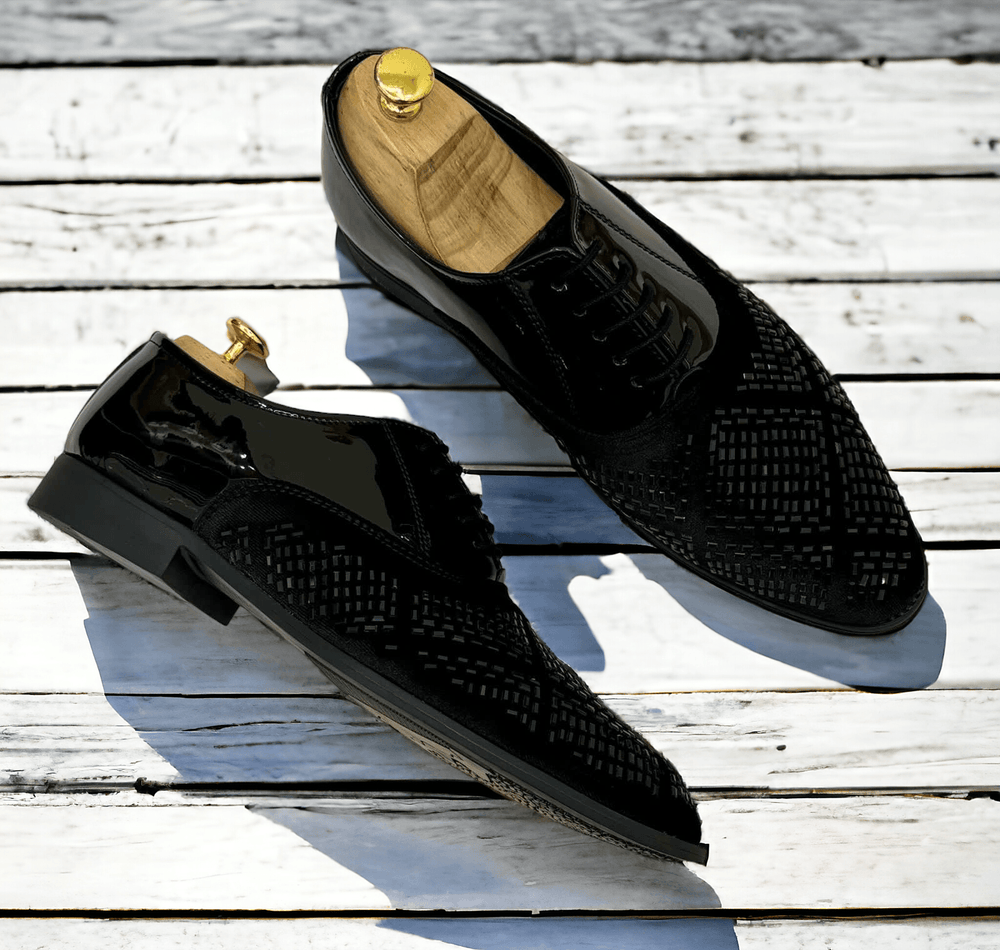 Mens Attire Men's Rhinestone Party Shoes - Formal Black Dress Shoes - Mens Attire