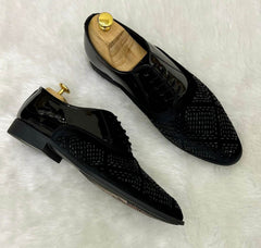 Mens Attire Men's Rhinestone Party Shoes - Formal Black Dress Shoes - Mens Attire