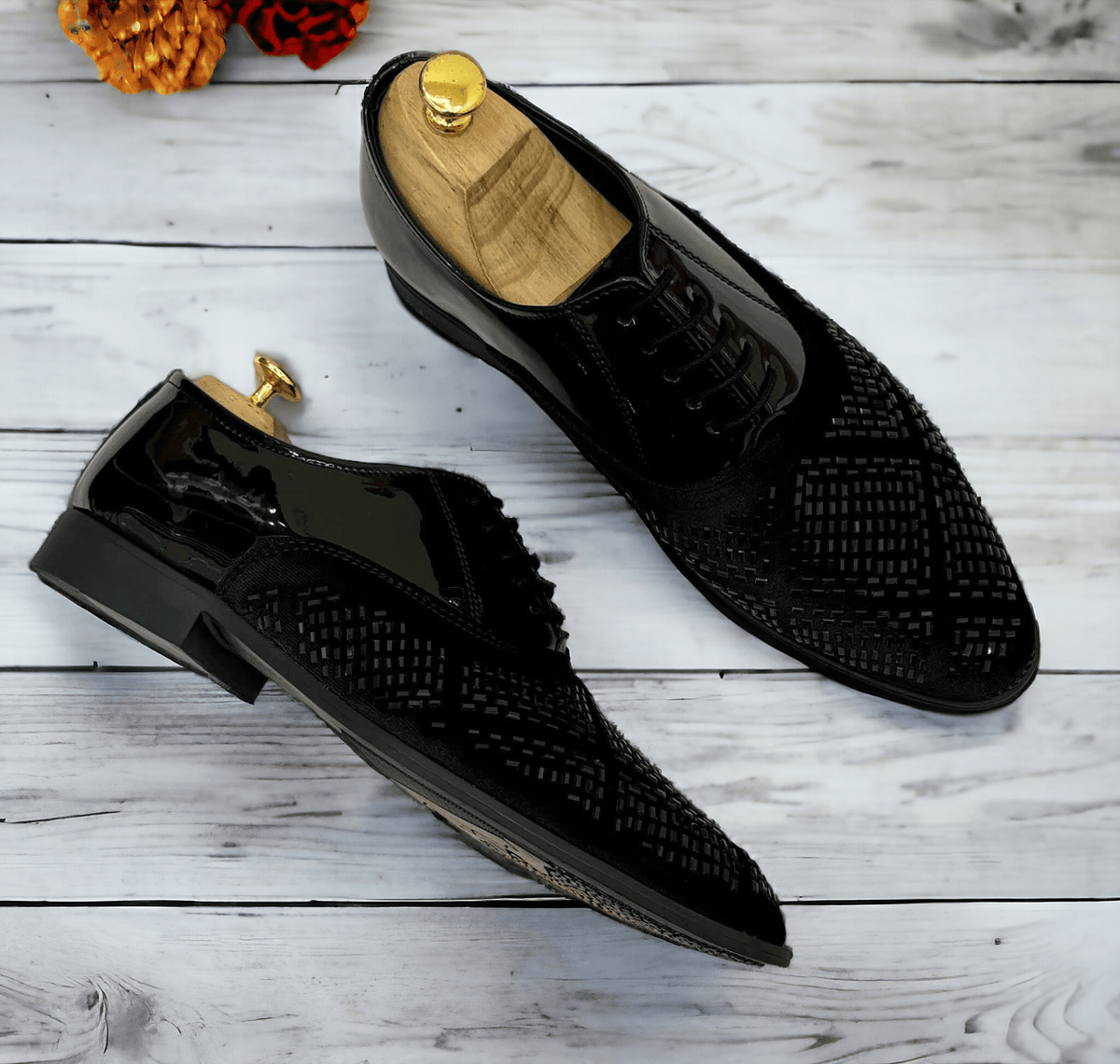 Mens Attire Men's Rhinestone Party Shoes - Formal Black Dress Shoes - Mens Attire