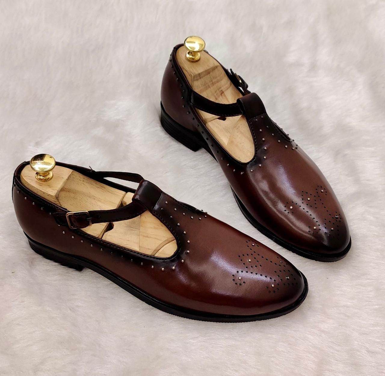 Mens Attire Peshawari Shoes for Men Wedding Brown - Mens Attire