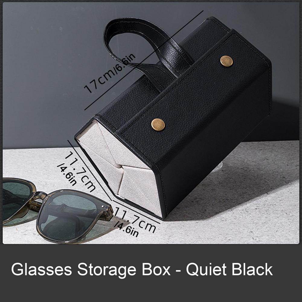 Mens Attire black sunglasses storage box with beige interior and handles portable eyeglasses organizer