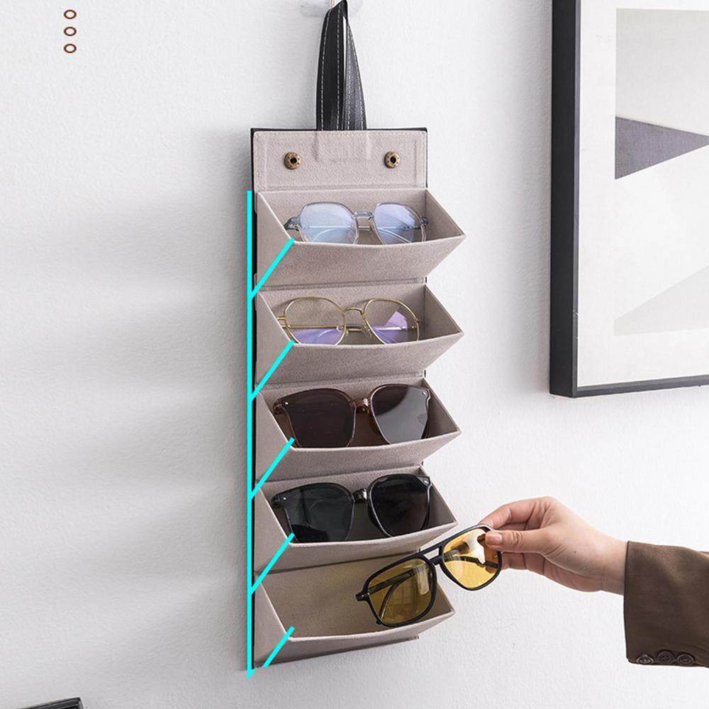 Mens Attire portable eyeglasses organizer hanging wall storage box with five foldable pockets for sunglasses