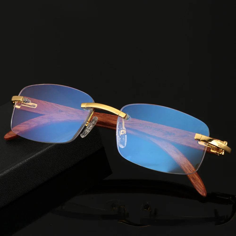 Mens Attire Wooden Rimless Eyeglass Frames Stylish & Lightweight - Mens Attire
